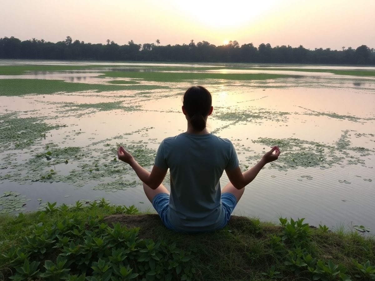 Persoană meditând în natură, ilustrarea sănătății mentale.