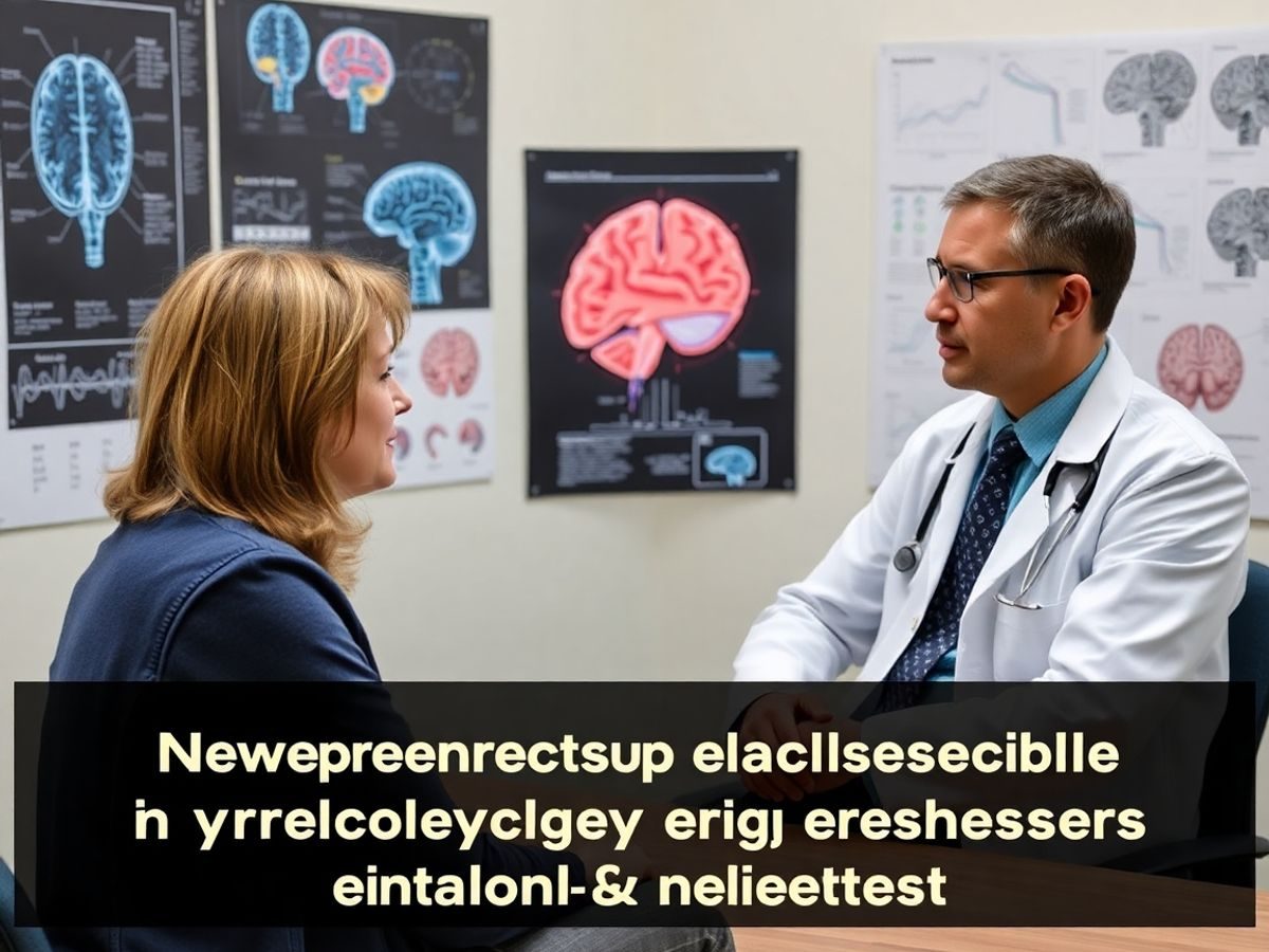Consultatie neurologica cu pacient, imagine medicala relevanta.