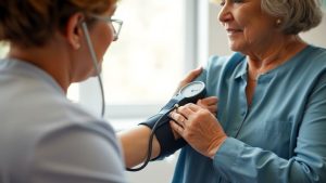 Doctor măsurând tensiunea unei femei în vârstă